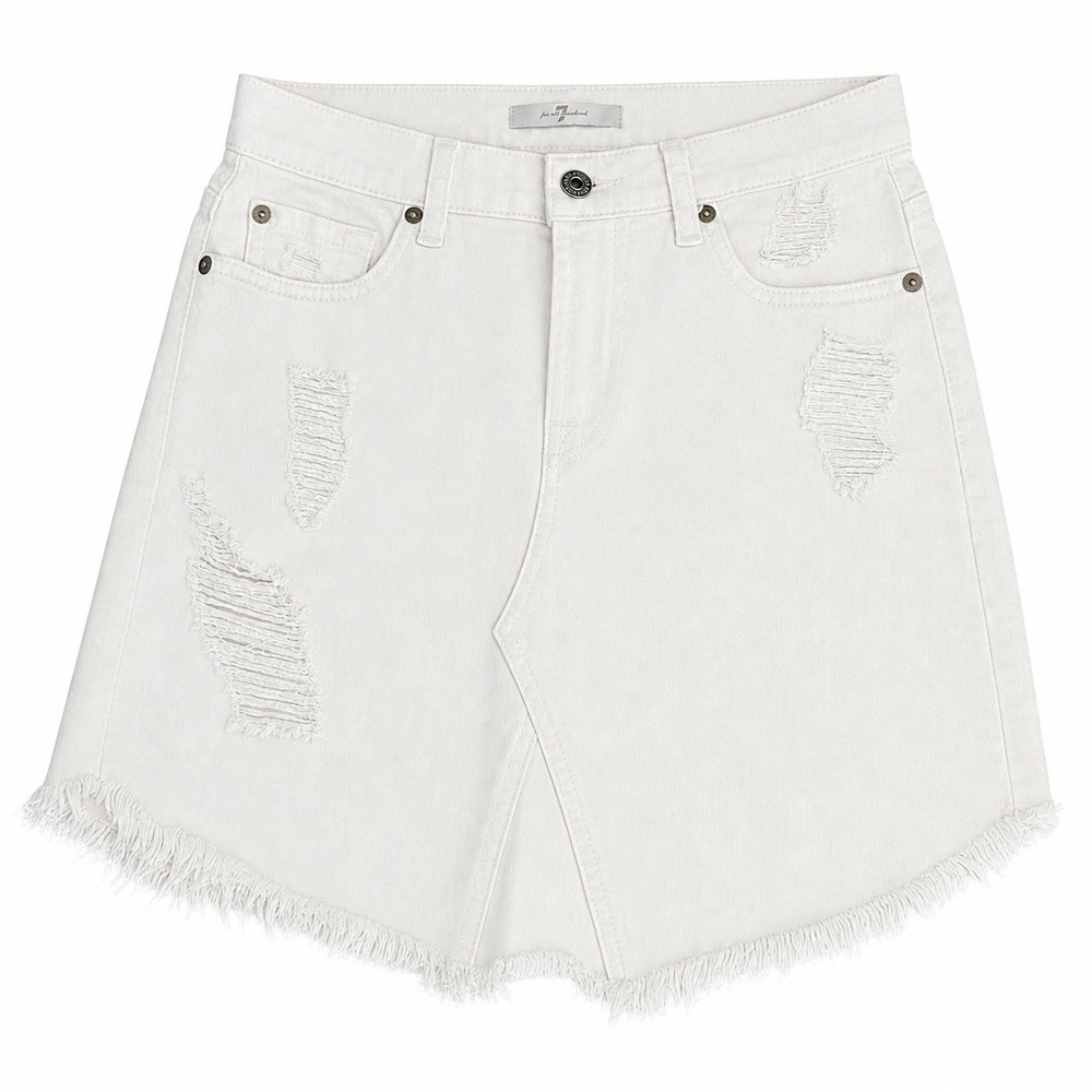 7 For All Mankind White Distressed Denim Mini Skirt Women's 24